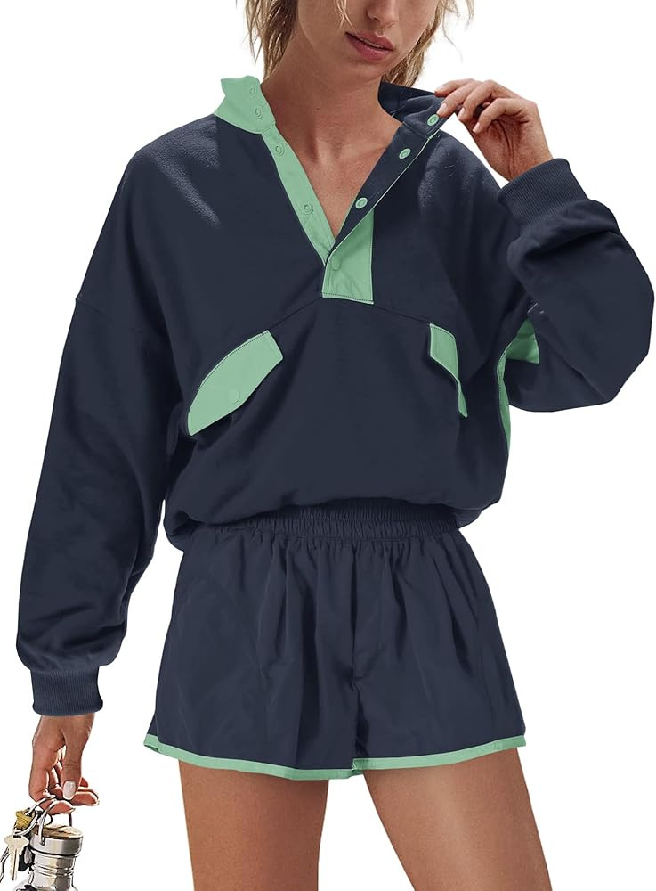 LAMISSCHE Work out Sets Gym for Women Sweatsuits 2 Piece Set Long Sleeve Top & Shorts Active Wear... | Amazon (US)