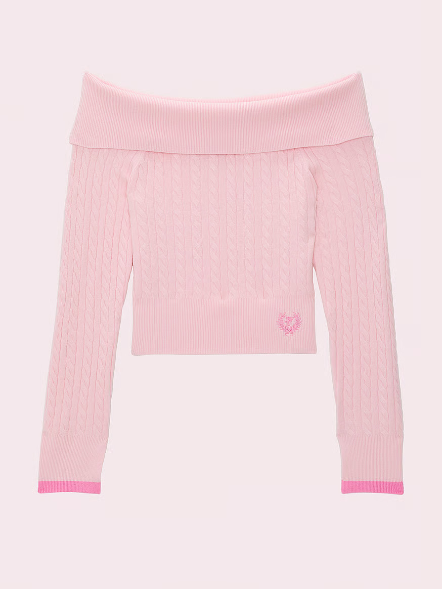 Buy PINK x LoveShackFancy Oﬀ-the-Shoulder Sweater, Vs Med Heather Grey - Order Sweaters online ... | Victoria's Secret (US / CA )