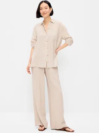 High-Waisted Linen-Blend Super Wide-Leg Pants | Old Navy (US)