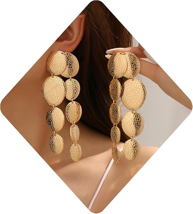 Chunky Statement Earrings for Women Exaggerated Big Gold Round Square Drop Dangle Earrings Minima... | Amazon (US)