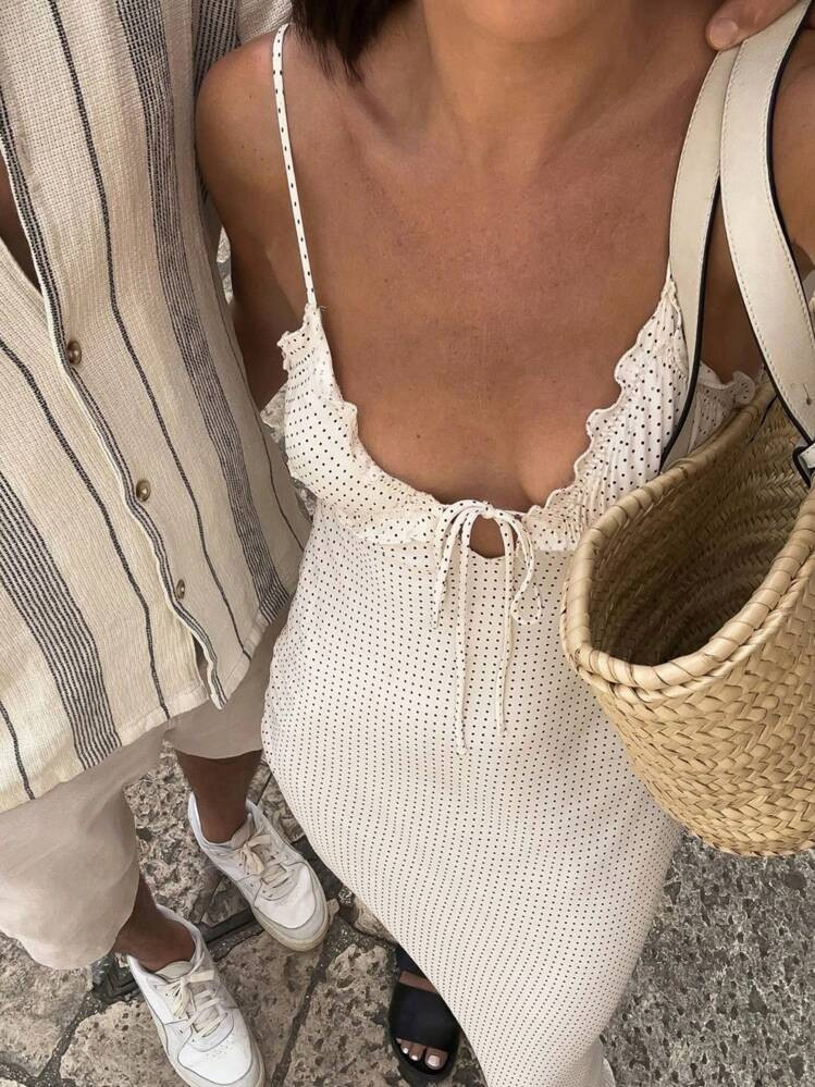 SHEIN SXY Women's Polka Dot Print Casual Tie Front Mini Dress | SHEIN