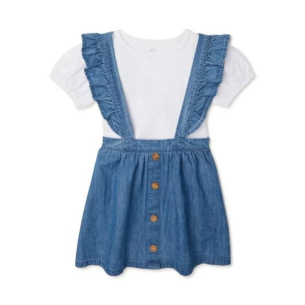 Wonder Nation Baby and Toddler Girl Pinafore Dress, 2-Piece Outfit Set, Sizes 12M-5T | Walmart (US)
