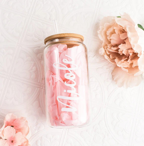 Personalized Iced Coffee Cup Glass Can Soda Cup With Lid and - Etsy | Etsy (US)