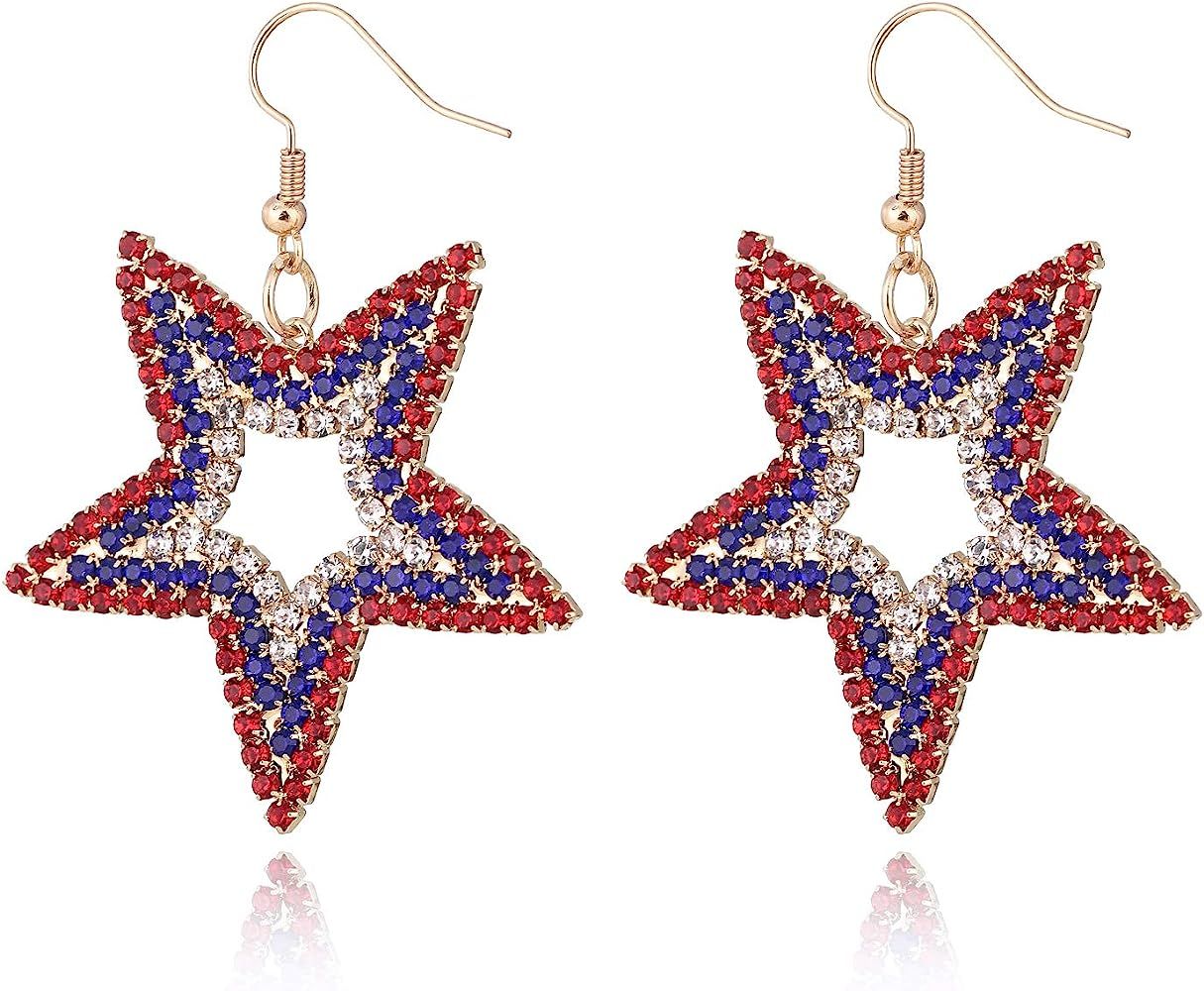 MTSCE USA American Flag Dangle Drop Rhinestone Earrings for Women, Patriotic 4th of July Independ... | Amazon (US)