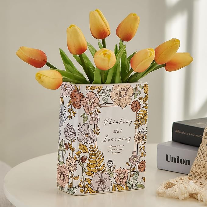 FJS Book Vase Modern Book Shaped Ceramic Vases for Flowers, Table Centerpieces Vases for Aestheti... | Amazon (US)