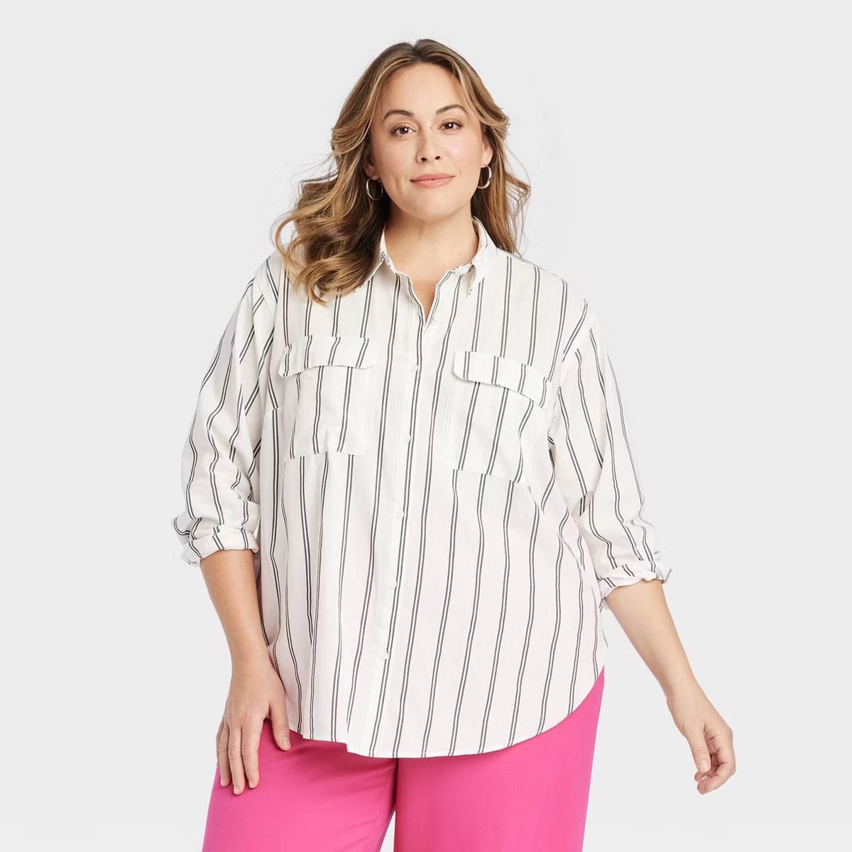 Women's Long Sleeve Utility Button-Down Shirt - Ava & Viv™ | Target