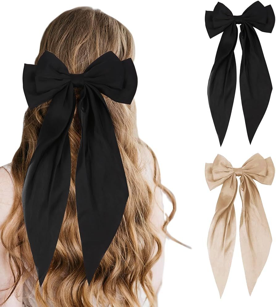 2 PCS Hair Bows for Women Black Bow Hair Ribbons for Women Bow Hair Clips Hair Barrettes for Wome... | Amazon (US)