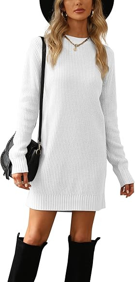 Pretifeel Womens Sweater Dress Fall Winter Casual Crew Neck Long Sleeve Knitted Pullover Dress | Amazon (US)