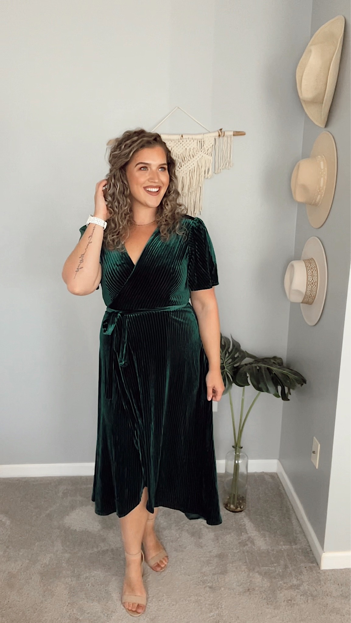 Fall Wedding Guest Dress 💒👗🍂
Dark green velvet wrap dress // Size L
#fallfashion #fallstyle #weddingguestdress #dresses #maxidress #velvetdress #wrapdress  #midsizeoutfits #curvyfashion #affordablefashion #nudeheels #shapewear #familyphotosoutfit

#LTKunder50 #LTKcurves #LTKSeasonal