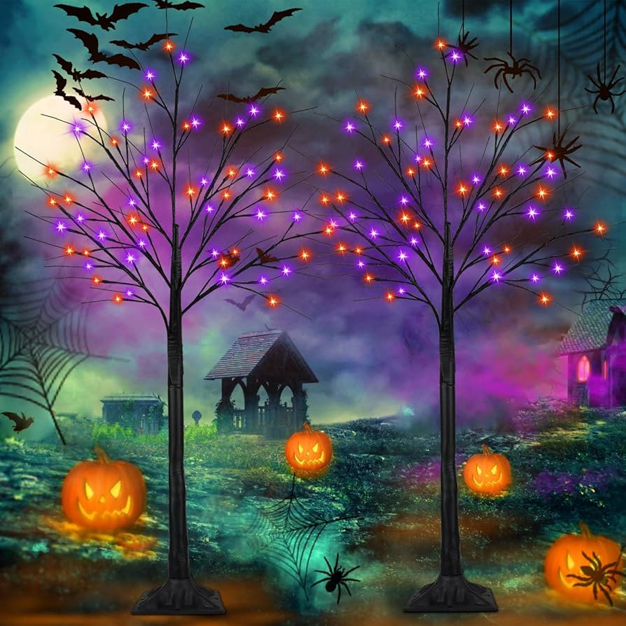2-Pack 6FT Lighted Black Halloween Tree with 288 LED Orange & Purple Lights (Higher Size & Floor ... | Amazon (US)
