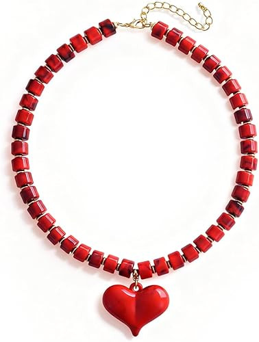 YUJIE Chunky Heart Penadnt Necklace for Women- Exaggerated Statement Puff Heart Necklace with Acr... | Amazon (US)