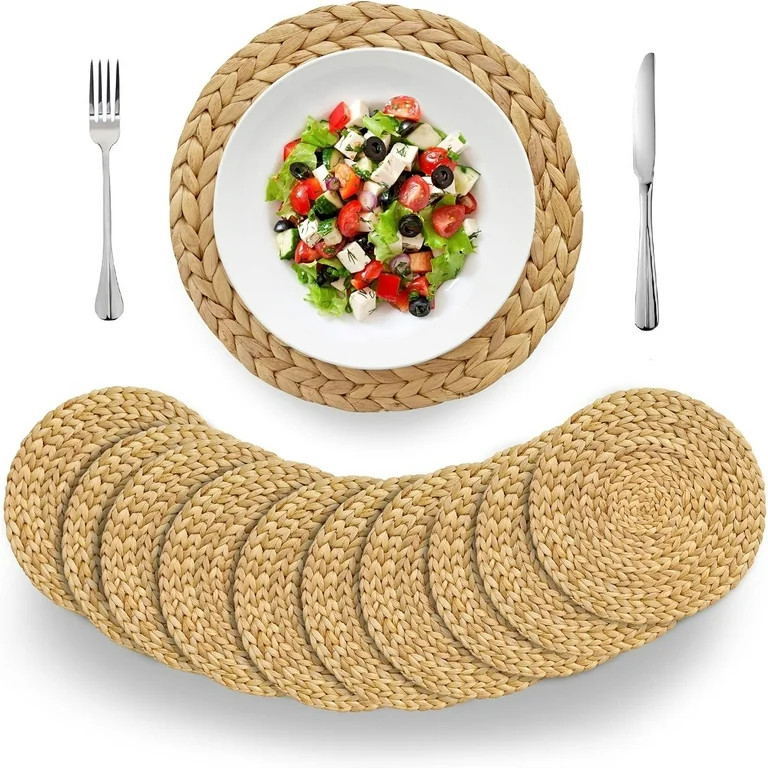 VASGOR 12" Woven Placemats Round Set of 10, Natural Water Hyacinth Weave Placemat for Dining Tabl... | Walmart (US)