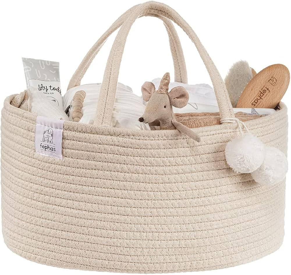 fephas Baby Diaper Caddy Organizer- Beige Rope Nursery Storage Bin- Portable Diaper Storage Baske... | Amazon (US)