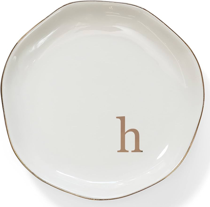 HOME SMILE Initials Ring Dish Jewery Tray with Personalized H-Monogrammed Engagement Wedding Gift... | Amazon (US)