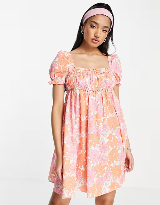 Glamorous square neck mini dress in 60s floral | ASOS (Global)