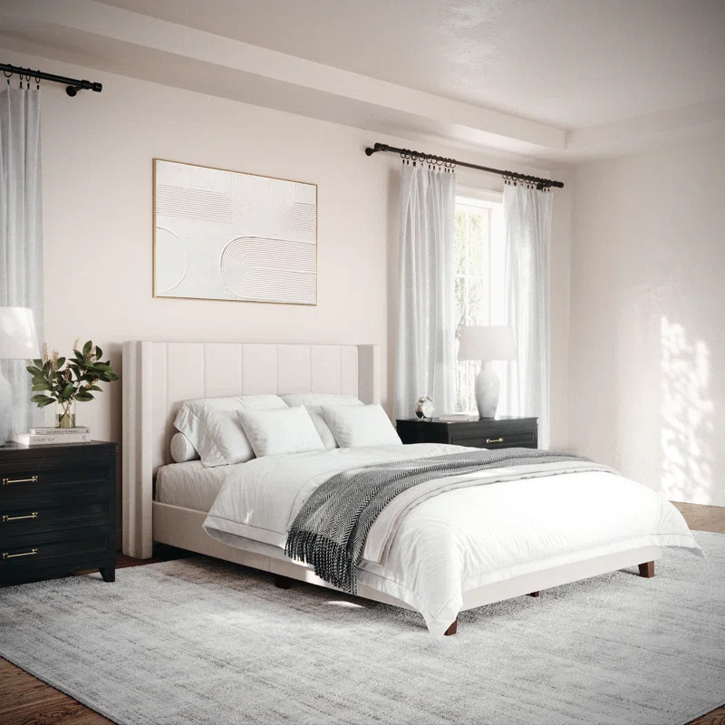 Martha Stewart Kay Upholstered Platform Bed With Channel Stitched Wingback Headboard | Wayfair North America
