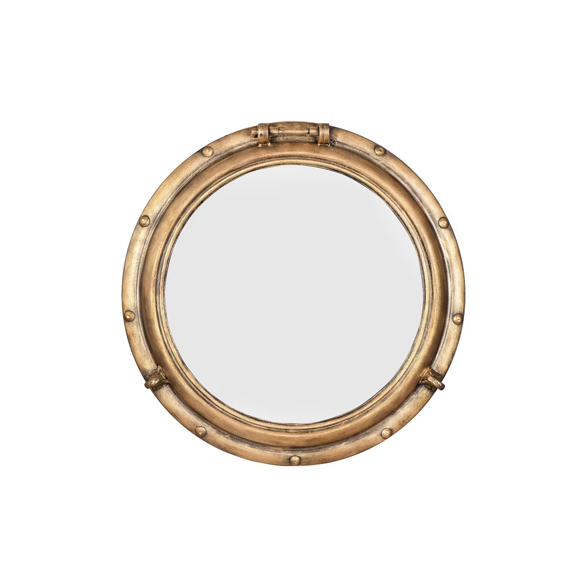22" Round Distressed Metal Porthole Mirror Gold - Storied Home | Target