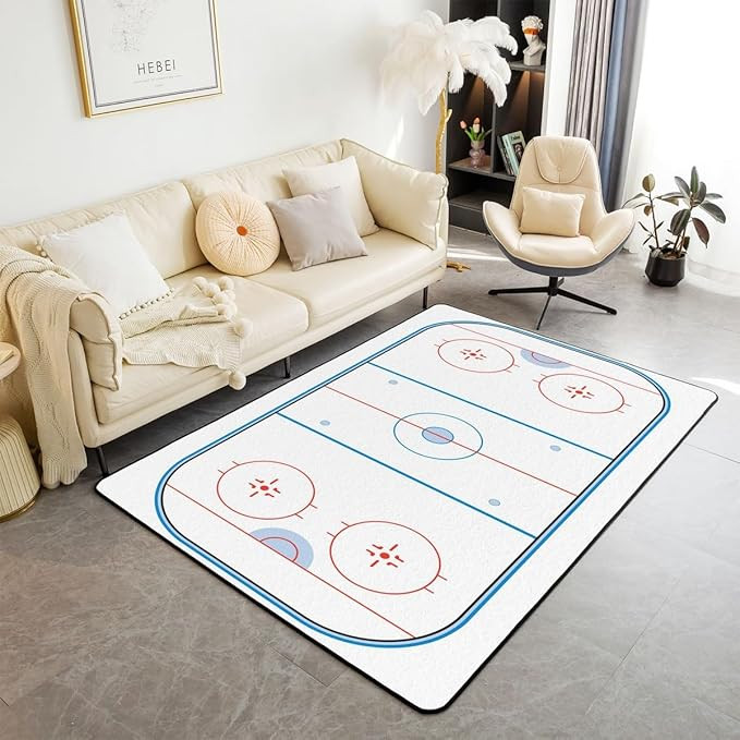 Erosebridal Hockey Area Rug for Bedroom Bedside,Ice Puck Hockey Rink Living Room Rugs for Boys Ki... | Amazon (US)