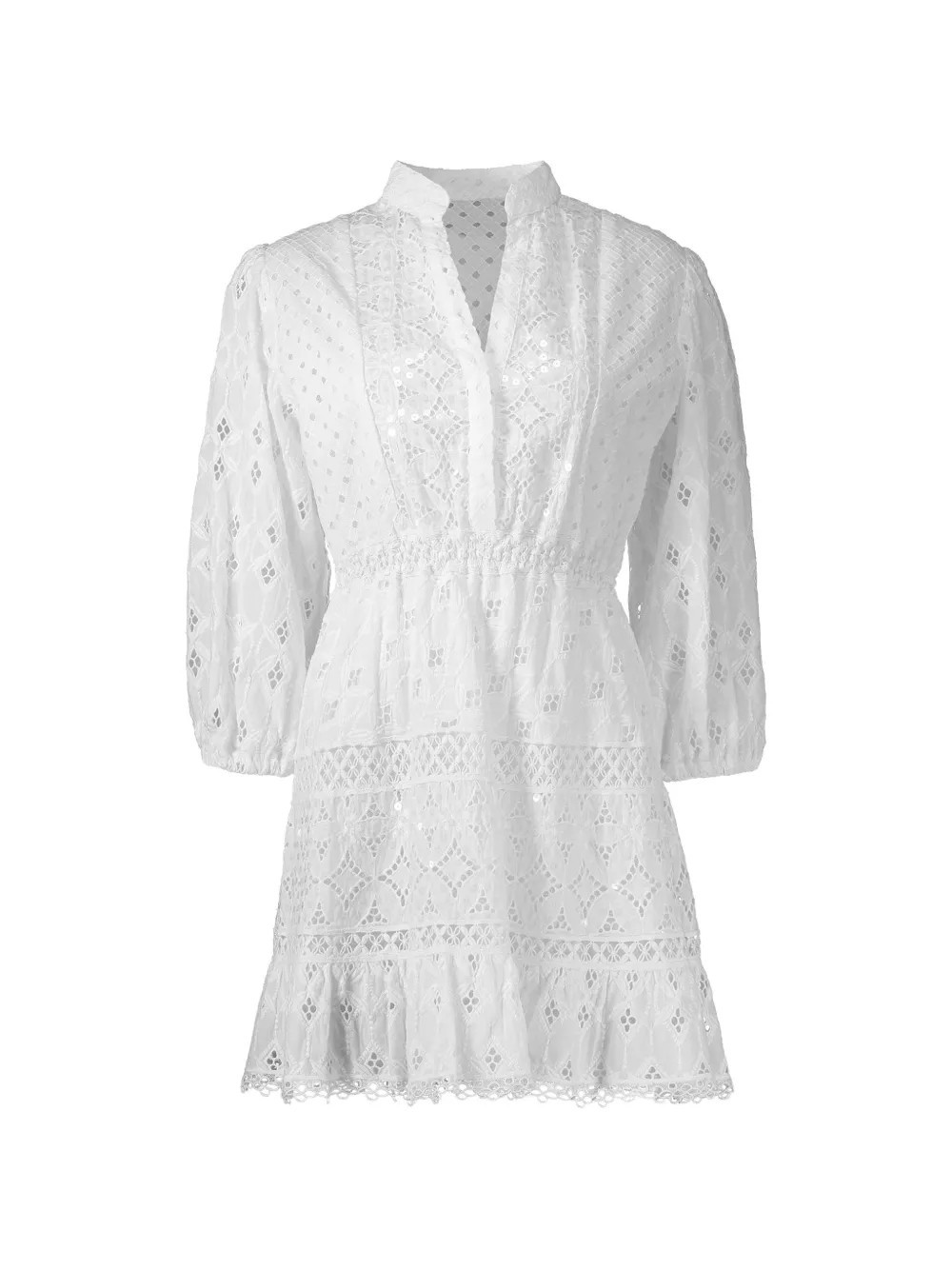 Temptation Positano Citronella broderie-anglaise sequinned mini dress - White | Farfetch Global
