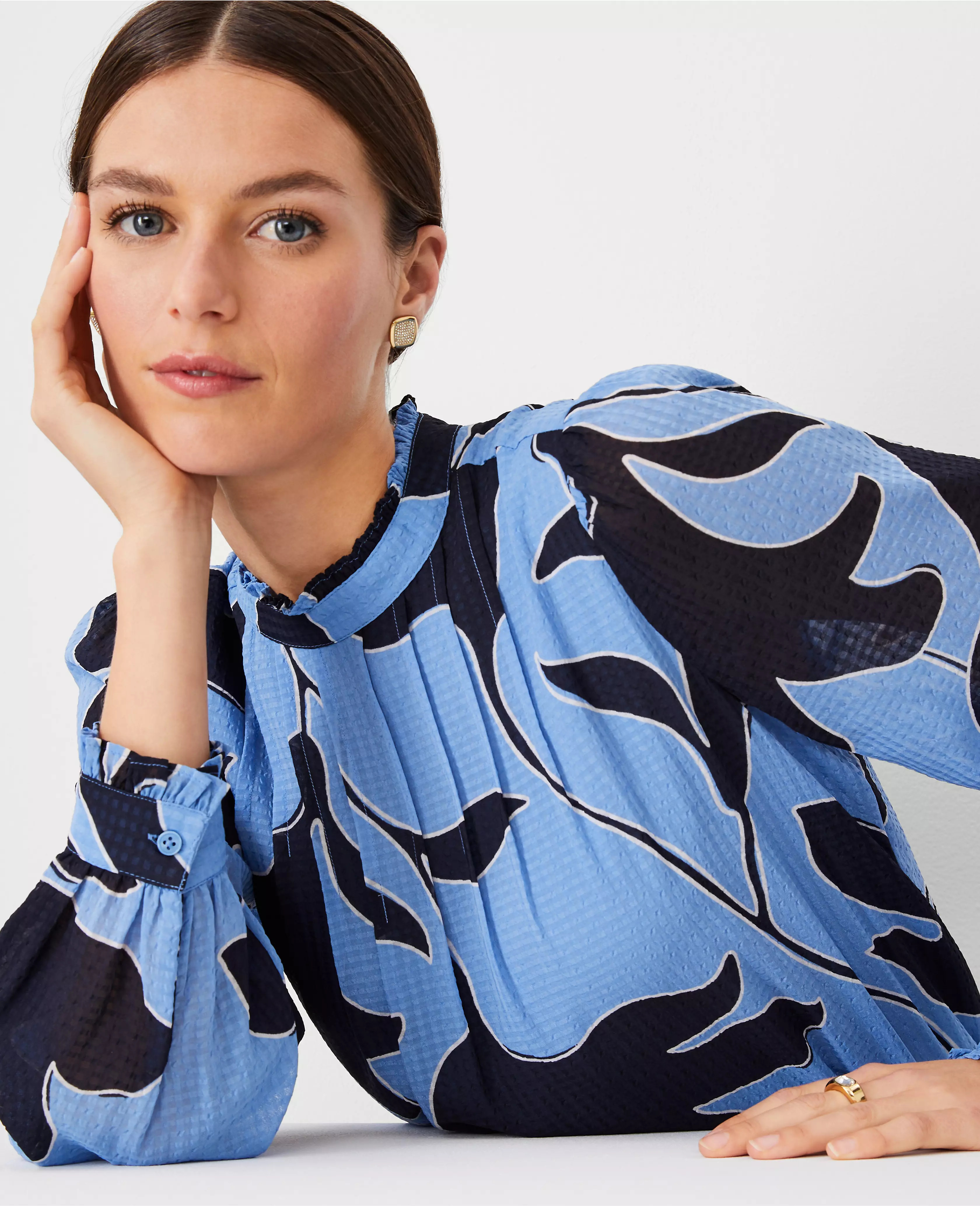 Pintucked Ruffle Neck Popover | Ann Taylor (US)