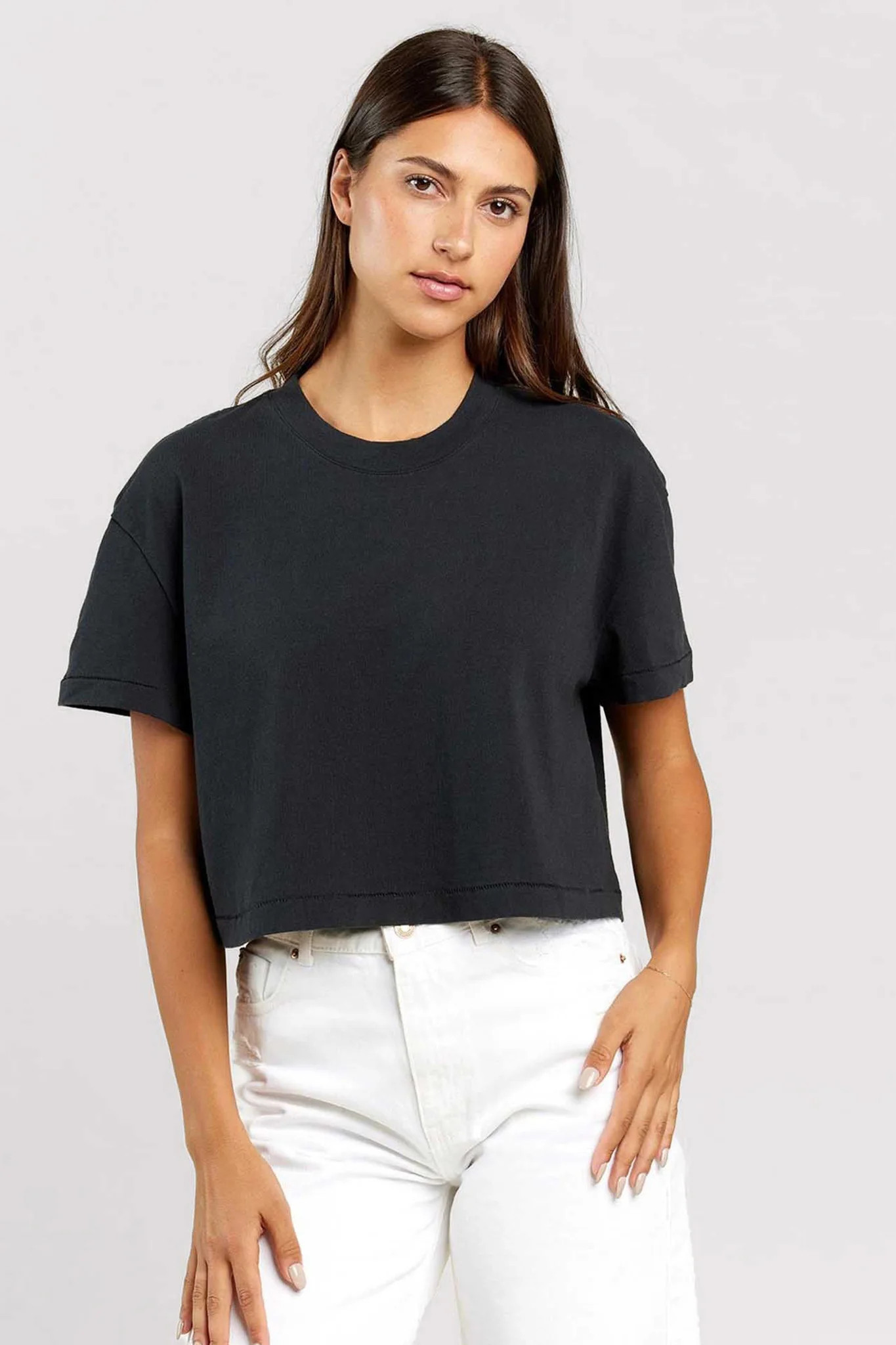 Vintage Cotton Cropped Tee | Black | nuuds