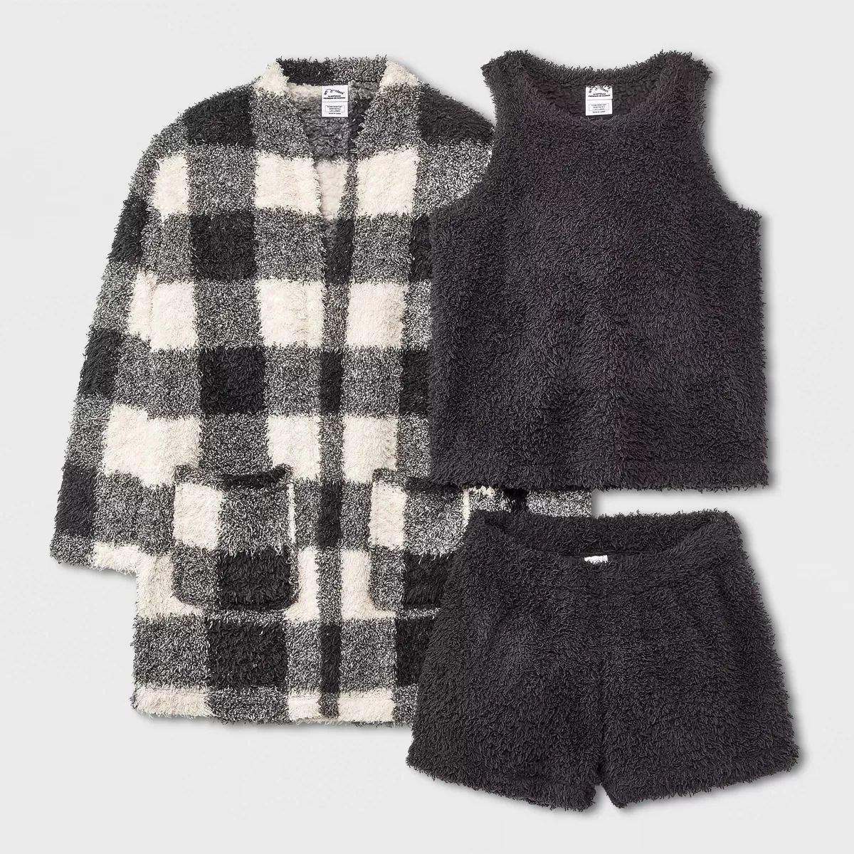 Girls' 3pc Marshmallow Fleece Pajama Set - art class™ Black M | Target