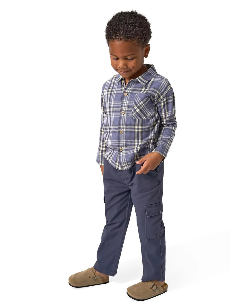 Modern Moments by Gerber Toddler Boy Button Down Shirt and Cargo Jogger Outfit Set, Sizes 12 Mont... | Walmart (US)