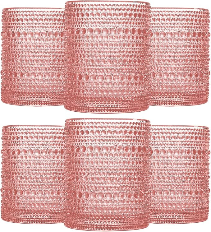 JOVGANK Pink Vintage Hobnail Drinking Glasses Set of 6, Embossed Water Tumbler 12oz, Kitchen & Ba... | Amazon (US)