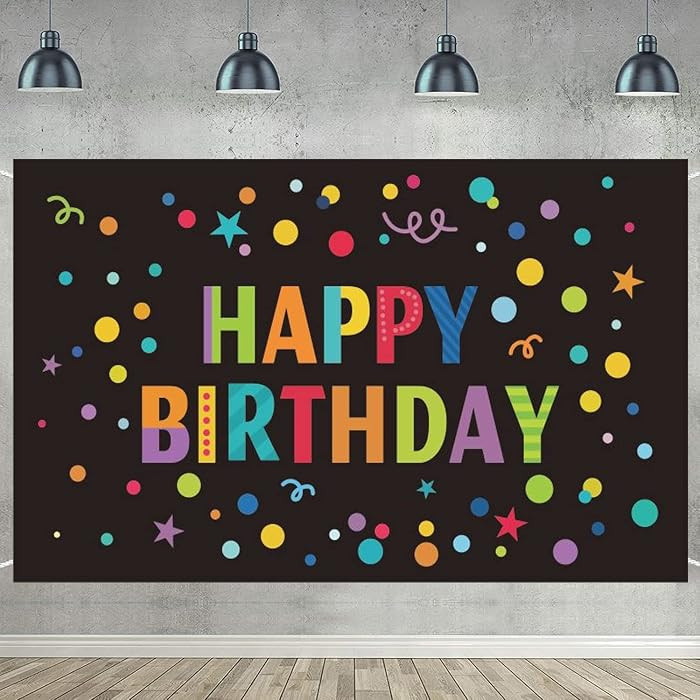 Colorful Dots Black Backdrop Colorful Happy Birthday Backdrop Banner Happy Birthday Party Banner ... | Amazon (US)