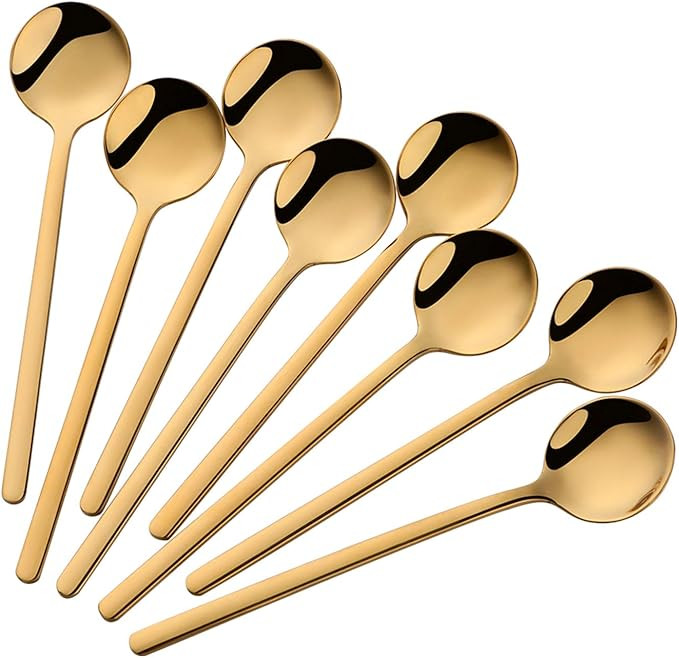 Cute Small Coffee Spoons Set of 8, 18/10 Stainless Steel Gold Demitasse Spoons for Tea, Dessert, ... | Amazon (US)