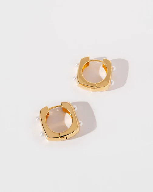 Lou Pearl Square Mini Hoops - Gold | VICI
