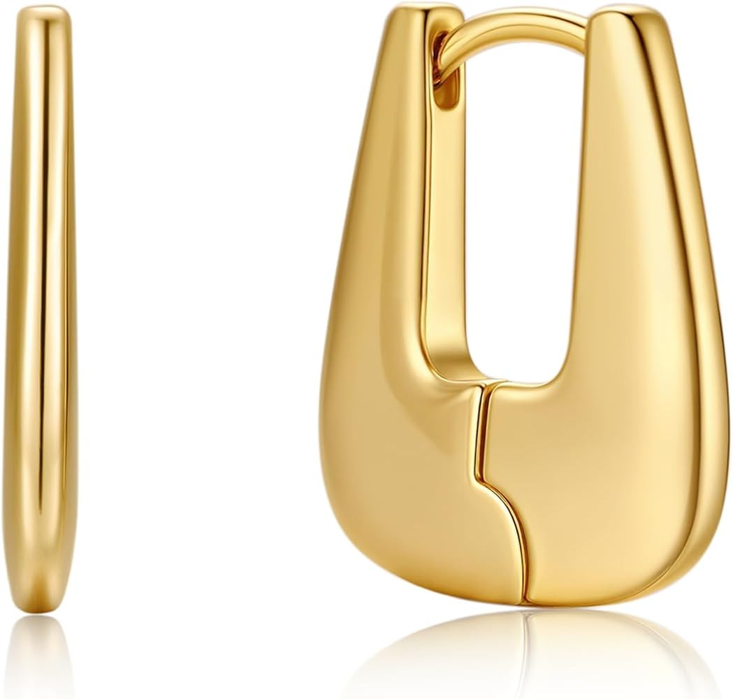 FRUMOS 18K Gold Plated Chunky Hoop Earrings for Women Fashion Thick Gold Hoops Set Jewelry for Bi... | Amazon (US)