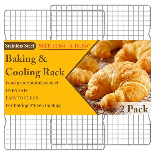 2PCS Cooling Racks for Cooking and Baking -11.65''x16.85''Heavy Duty Stainless Steel Wire Rack for Baking, Grilling, Roasting - Oven & Dishwasher Safe - Fits Half Sheet Pan（Silver） | Amazon (US)