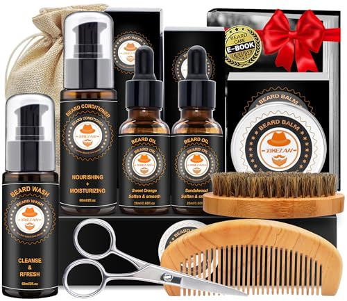 XIKEZAN Beard Kit for Men Care & Grooming w/Beard Conditioner, Wash, Oil, Balm, Brush Birthday Fathers Valentines Gifts for Men Him Dad Husband Boyfriend Christmas Gifts Mens Stocking Stuffers | Amazon (US)
