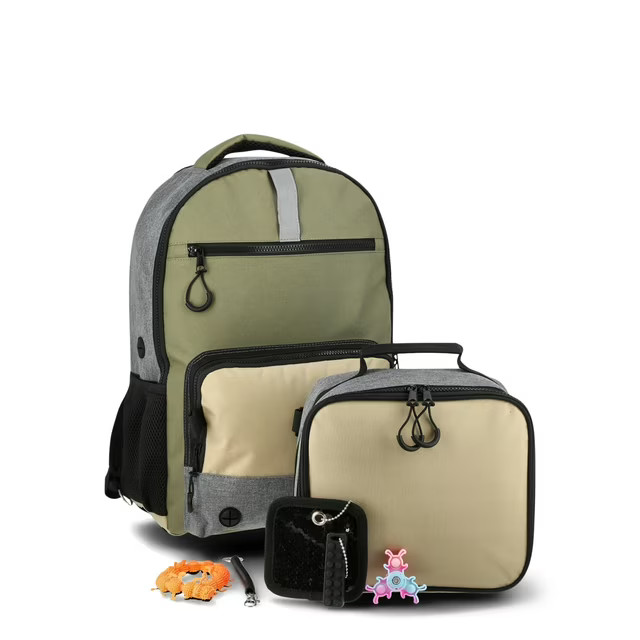 Wonder Nation Kids Sensory 17" Backpack with Lunch, Black/Green Color Block | Walmart (US)