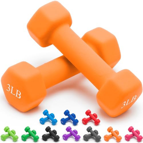 Portzon Weights Orange Dumbbells with Set of 2 Neoprene Dumbbells Set, 3 LB, Anti-Slip, Anti-roll, Hex Shape | Amazon (US)