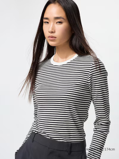 Langarmshirt (soft, gerippt, gestreift) | UNIQLO (DE)