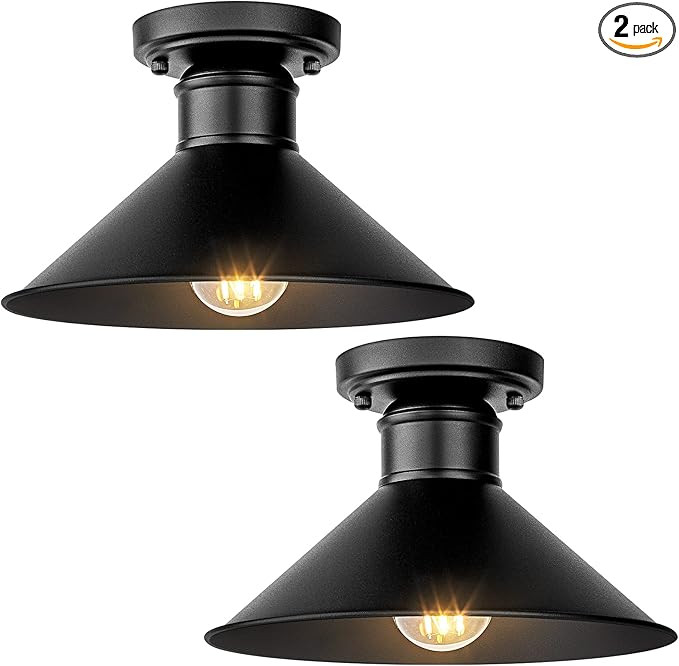 Brightever 2-Pack Industrial Semi Flush Mount Ceiling Lights, Matte Black Farmhouse Light Fixture... | Amazon (US)