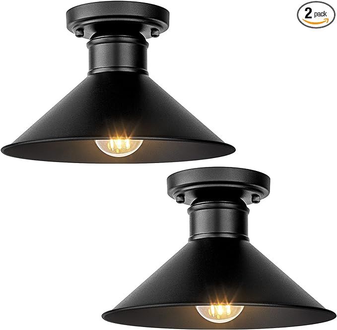 Brightever 2-Pack Industrial Semi Flush Mount Ceiling Lights, Matte Black Farmhouse Light Fixture... | Amazon (US)