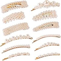 12 Pcs Pearl Hair Clips Large Hair Clips Pins Barrette Ties Hair for Women Girls, Elegant Handmad... | Amazon (US)
