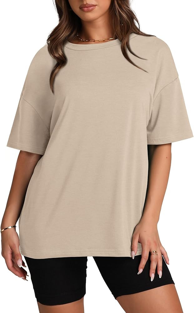 Oversized T Shirts for Women Summer Crewneck Short Sleeve Basic Tops Loose Fit | Amazon (US)