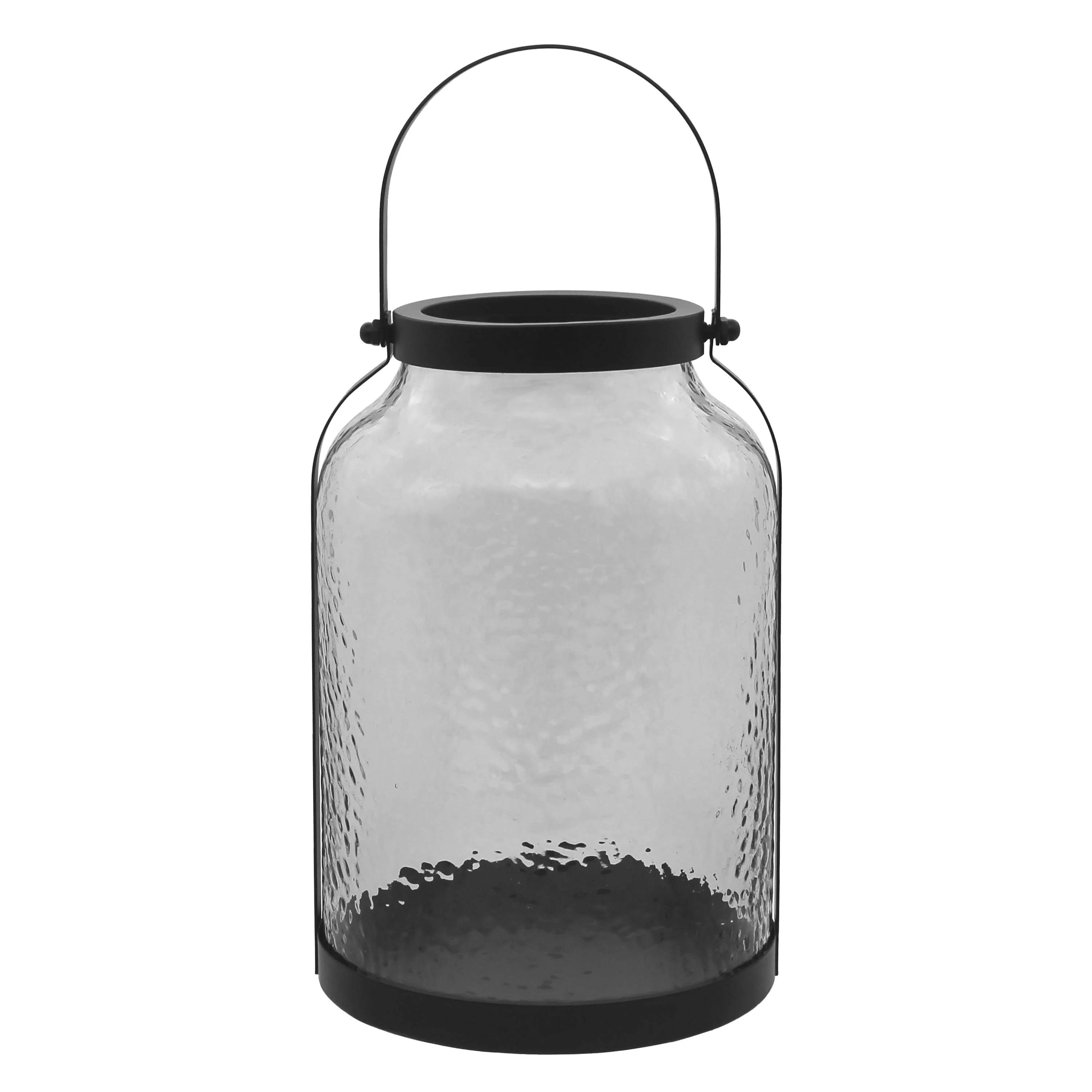 Better Homes & Gardens 11" Black Metal Hammered Glass Lantern, Large | Walmart (US)