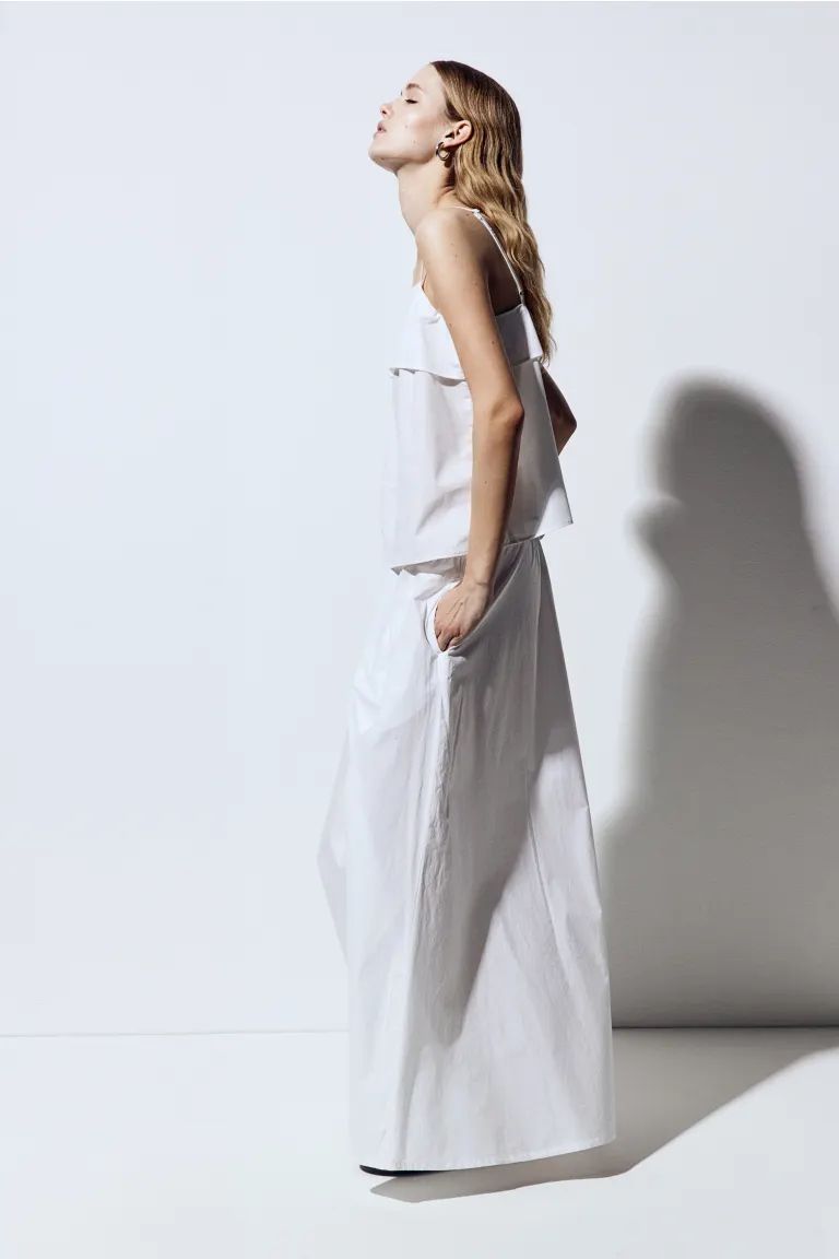 Poplin Circle Skirt - Regular waist - Maxi - White - Ladies | H&M US | H&M (US + CA)
