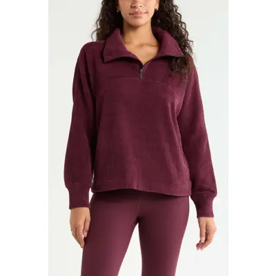 Zella Half Zip Waffle Stitch Sweatshirt in Blue Indigo Marl at Nordstrom, Size X-Large | Nordstrom