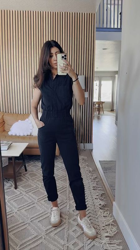 Loving this black jumpsuit! I got the size xs! TTS unless you want it a little more baggy! #jumpsuit #blackjumpsuit #casuallook #summerlook 

#LTKover40 #LTKVideo #LTKSeasonal