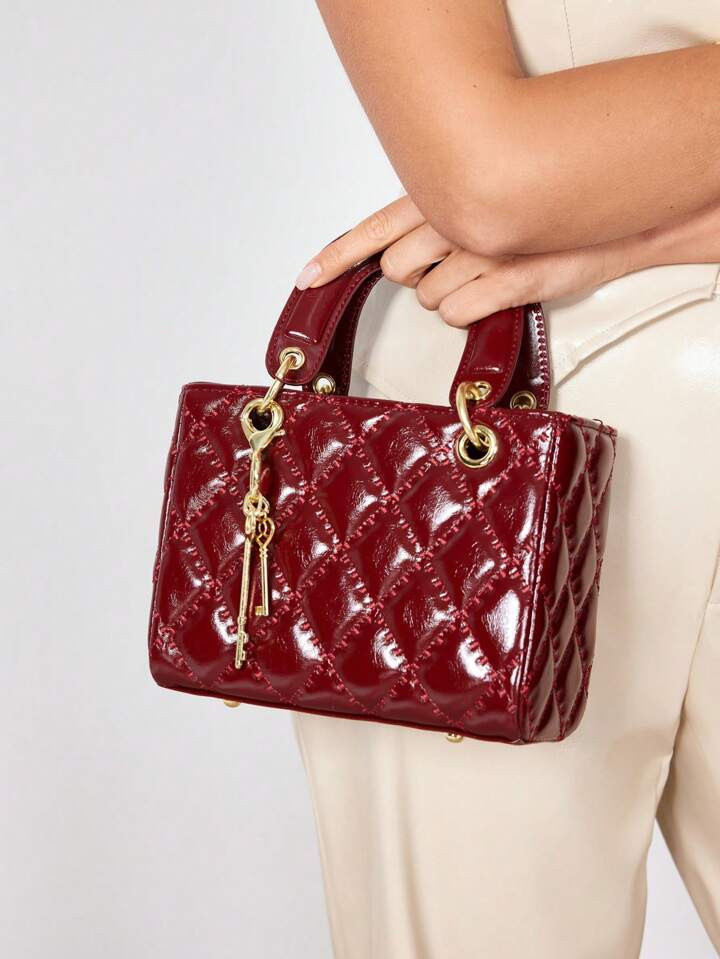 SHEIN BAE Fashionable Solid Color Rhombus Pattern Handbag For Commute | SHEIN
