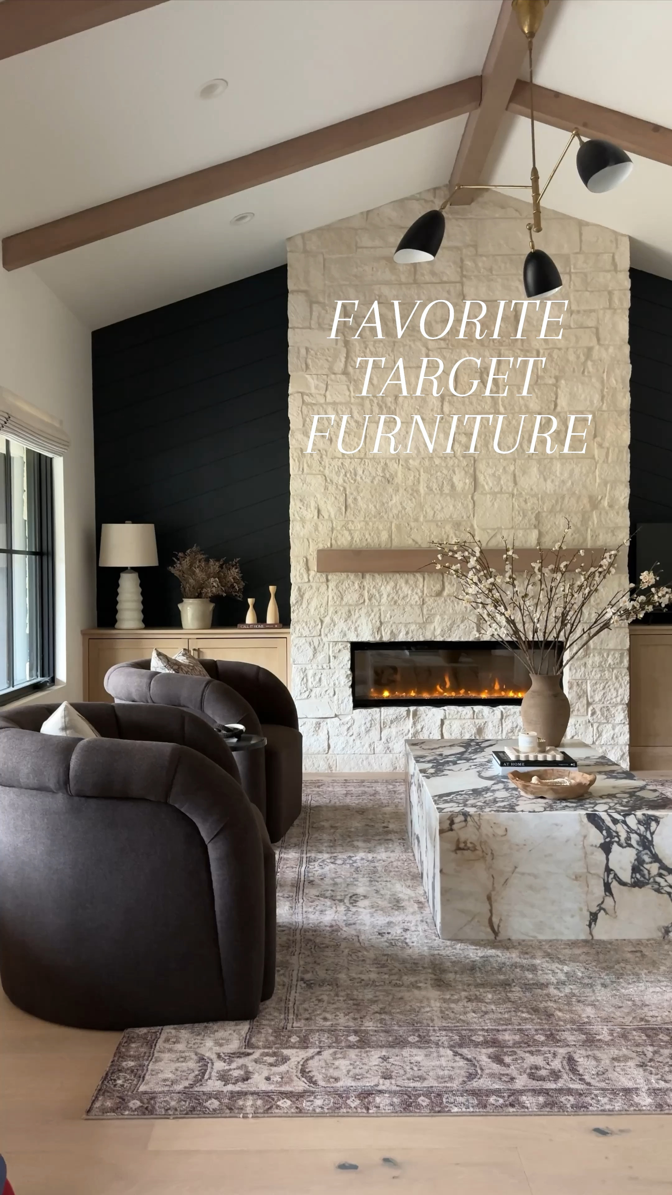 New at Target! Such a statement chair Living room decor, coffee table, marble stone coffee table, ottoman barrel accent chair, vase, vintage vase, fireplace end table  coffee table books, marble side table black chandelier pillow upholstered chair branches faux floral fake flowers brass hardware brass pulls  eternity modern vintage rug shop travertine tray 

#LTKfindsunder100 #LTKhome #LTKsalealert