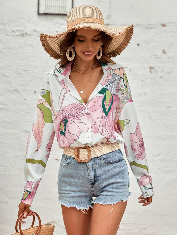 Floral Print Drop Shoulder Blouse | SHEIN