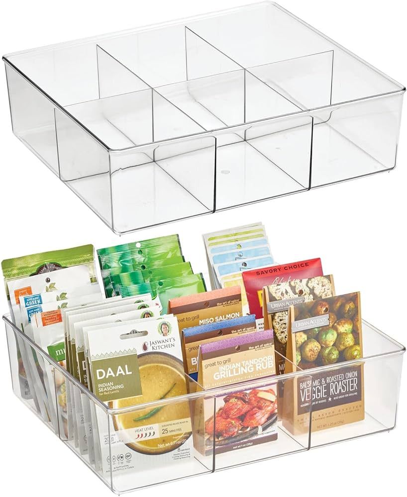 mDesign Plastic 6 Compartment Kitchen Drawer Divided Organizer Bin for Teas, Packets, Spices, Sna... | Amazon (US)