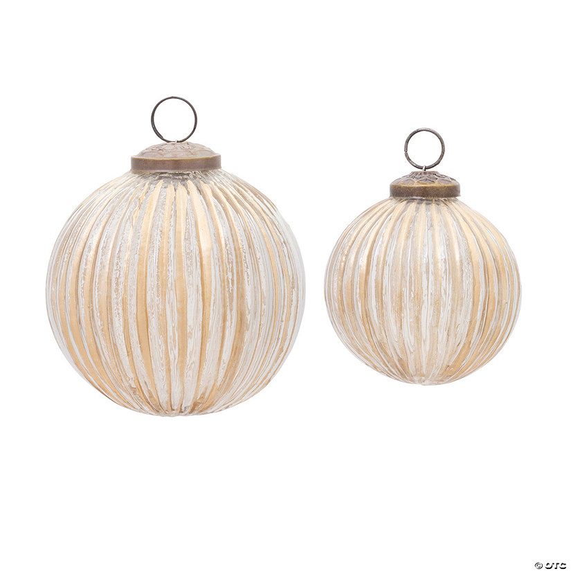 Gold Ribbed Ball Ornament (Set Of 12) 3"D, 4"D Glass | Oriental Trading Company